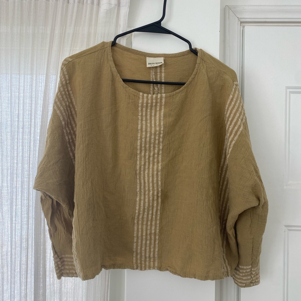 Zulu & Zephyr Tan Striped Blouse